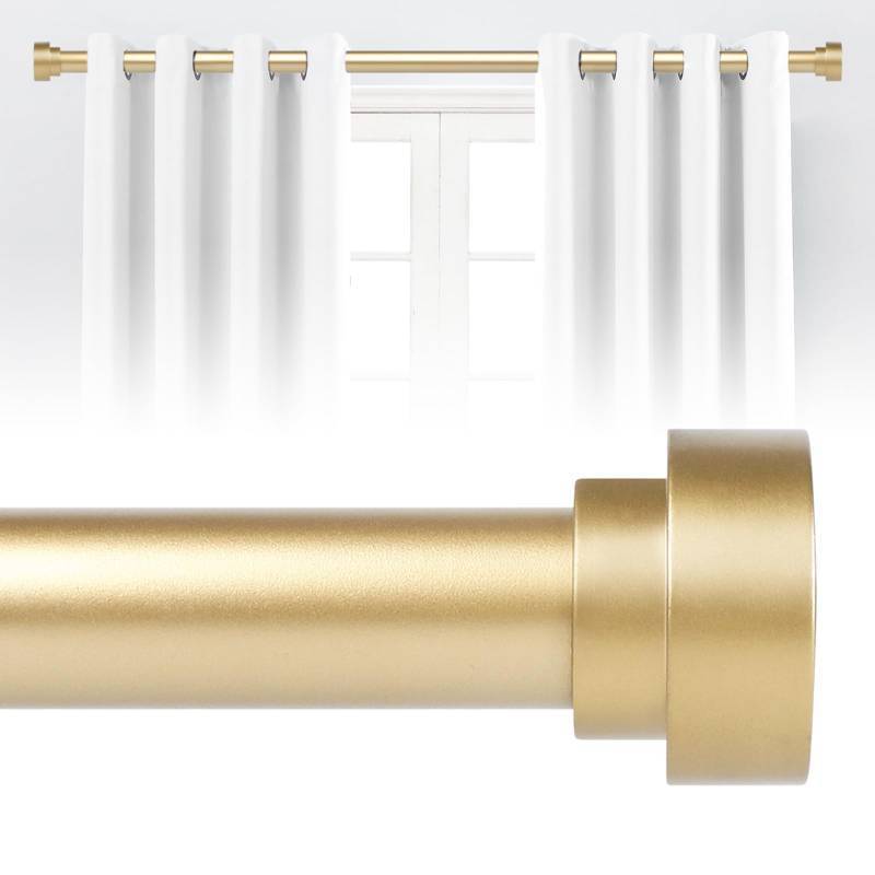 lot 2028 image: Gold Curtain Rods for Windows 48 to 84 Inch,1 Inch Heavy Duty Curtain Rods,Adjustable Modern Drapery Rod,Window Single Pole 30-84,Brass Gold - Retail $15