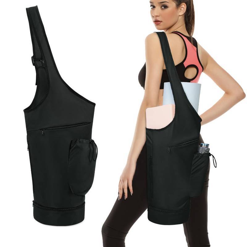 lot 2092 image: sportsnew Yoga Mat Bag, Opening Large Yoga Mat Carrier Bag with Zipper Pocket and Bottom Wet Pocket, Exercise Yoga Mat Carrier Holder Multi-Functional Storage Bag, Black, patent pending Retail $31.50