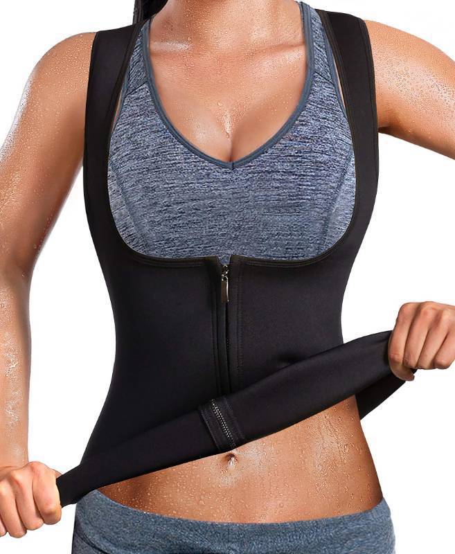 lot 2108 image: GAODI Women Waist Trainer Vest Slim Corset Workout Sweat Tank Top Zipper Compression Shirt Sauna Suit Body Shaper - Retail $16