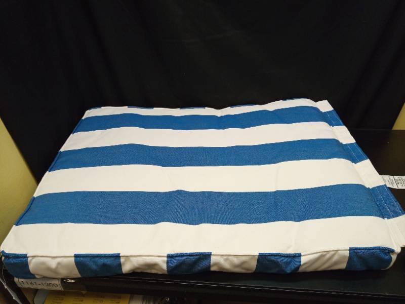 lot 2042 image: Blue and White Striped Outdoor Lounge Chair Cushion 39x23x3 - Retail $25