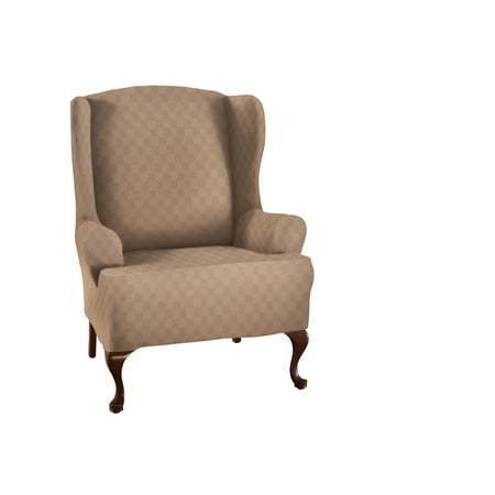lot 2050 image: Stretch Sensations 1-Piece Stretch Newport Wing Chair Slipcover  Wheat - Retail $130