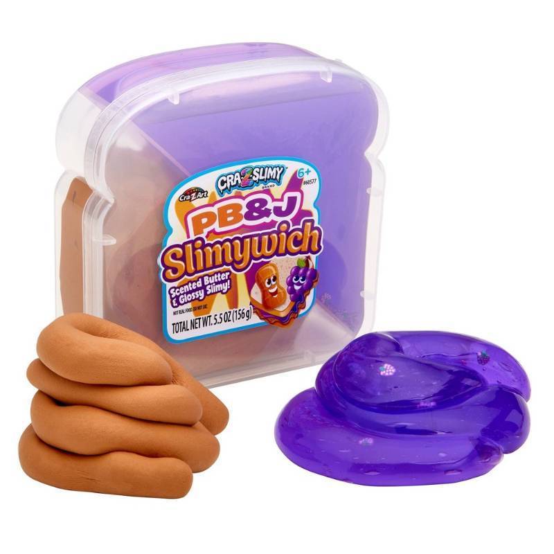 lot 2052 image: (2) Cra-Z-Slimy PB&J Slimywich Scented Butter and Glossy Slime1 scented chocolatestrawberry cone gitter  - Retail $10