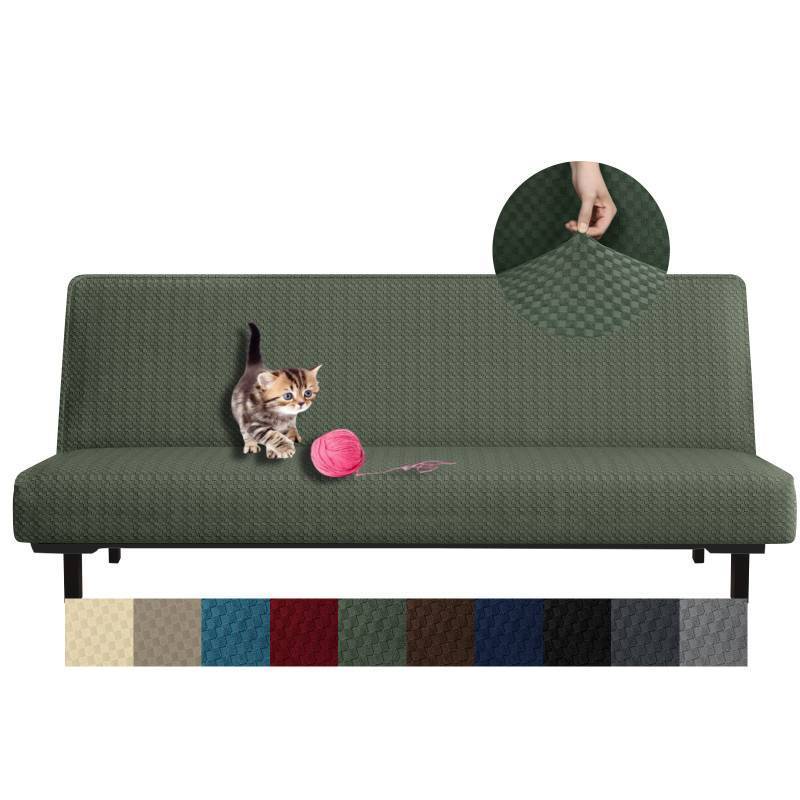 lot 2060 image: Futon Cover Latest Jacquard Design Armless Sofa Bed Slipcover Anti-Slip Furniture Protector with Elastic Bottom (Futon, Army Green)54x75 - Retail $40