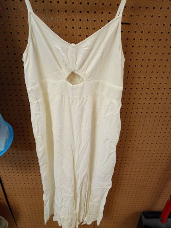 lot 2062 image: Womens Jumpsuit Summer Beach Vacation Romper 2025 V Neck Sleeveless Spaghetti Strap Cutout Linen Wide Leg Clothes apricot X-Large - Retail $20