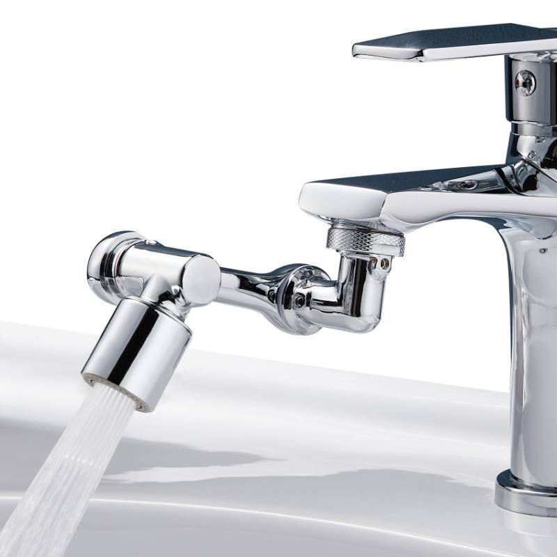 lot 2116 image: 1080°Swivel Faucet Extender, Sink Water Faucet Aerator Extension in Brass, Swivel Robotic Arm Bathroom Faucet Extender, Kitchen Rotating Extension Filter with 2 Mode Splash - Retail $17