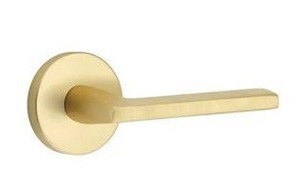 lot 13118 image: Emtek Helios Lever Door Handle with Disk Rosette - Satin Brass