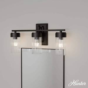 lot 13145 image: Hunter Gatz Matte Black with Clear Fluted Glass 3 Light Bathroom Vanity Wall Light Fixture