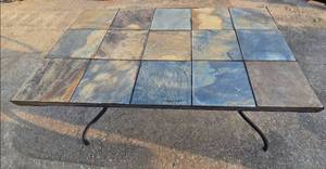 lot 400 image: Natural Stone Tile Patio Table with Iron Base 60 L x 36 W x 29.5 H