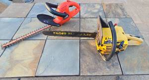 lot 411 image: Eager Beaver 2.3 ci Chainsaw and 18 Black & Decker Hedge Trimmer