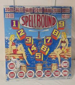 lot 102 image: 1940s Spellbound Pinball Machine Backglass 22 x 19.75