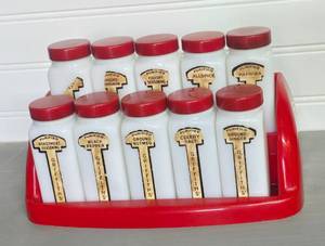 lot 109 image: Vintage Griffiths Spice Jars with Original Rack