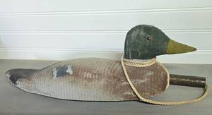 lot 114 image: Hand Carved Wooden Duck Decoy with Anchor Weight