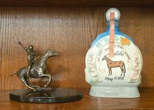 lot 117 image: Robert Scott Bronze Sculpture Signed and Numbered 8100 and Vintage Kentucky Derby Decanter