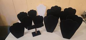 lot 124 image: Black Velvet Jewelry Display Stands and Bust Forms Set