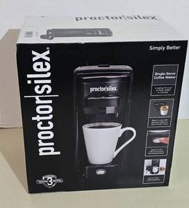 lot 145 image: Proctor Silex Single-Serve Coffee Maker Model 49961PS NEW IN BOX
