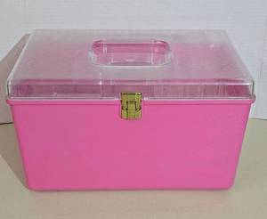 Vintage Pink Sewing Storage Box with Compartment Organizers