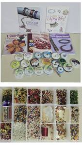 lot 182 image: Jewelry Making Books and Storage Container with Beads and Bead String Wire