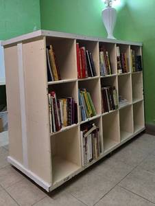 lot 188 image: Double-Sided Mobile Cubby Storage Bookshelf Unit - Contents not included