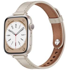 lot 29585 image: OUHENG Slim Bands Compatible with Apple Watch Band 46mm49mm45mm44mm42mm, Women Genuine Leather Thin Strap for iWatch Ultra 321, SE 321, Series 11 10 9 8 7 6 5 4 3 2 1 (StarlightStarlight) - Retail $19