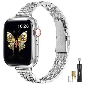 lot 29587 image: MioHHR Slim Metal Band Compatible with Apple Watch Band 42mm(Series 11 10) 41mm(Series 9 8 7) 40mm(Series 6 5 4 SE321) 38mm(Series 3 2 1),Stainless Steel iWatch Bands for Women,Silver - Retail $20