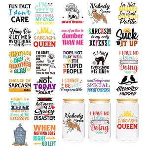 lot 29598 image: CRASHOT UV DTF Cup Wraps - 24 Sheet Sarcastic UV DTF Cup Sticker for Mug Glass Water Bottle, Funny Sticker for Adult, DIY Crafts for Notebook Luggage Laptop Car, Waterproof Rub on Transfer Decal - Retail $6