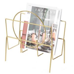 lot 29601 image: Gold Metal Modern Decorative Freestanding Floor Magazine Book Rack Storage Holder - Retail $68