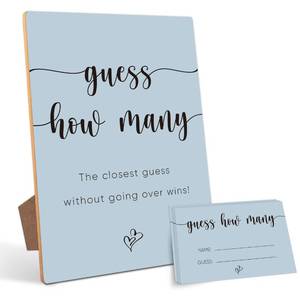 lot 29604 image: Guess How Many, Bridal Shower Games, Bridal Shower Decorations, Baby Shower Games, Birthday Party Decorations, Sprinkle Shower Game, 1 Wooden Play Sign with Stand and 50 Guess Cards Set Blue01 - Retail $14