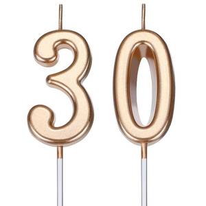 lot 29619 image: 30th Birthday Candles Cake Topper Happy Birthday Cake Candles Topper Decoration for Wedding Anniversary Celebration Favor, 3.54 Inches Total Length (Champagne Gold) - Retail $5