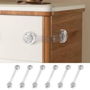 lot 29624 image: EUDEMON 6 Pack Updated Child Proof Multi-Purpose Lock, Multi-Use Straps Locks, Baby Safety Cabinet Lock Latch for Furniture, Drawers, Cupboards, Fridges, Toilet Seats, Easy to Install (Transparent) - Retail $10