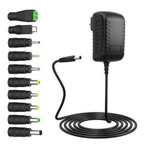 lot 29643 image: 14V 1A 0.8A 0.5A Charger 14.0V 1.0A AC Adapter 14W Switching Power Supply DC 14 Volt 1000mA 800mA 600mA 500mA Adaptor Regulated Transformer Cord with 10 Interchangeable DC Plug - Retail $11