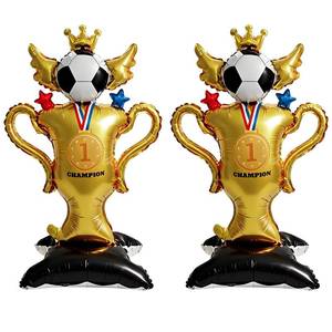 lot 29661 image: 2Pcs Giant Standing Soccer Trophy Balloons, Soccer Theme Party Decorations Supplies for Birthday Party Decorations Beautifully Designed Bright Colors - Retail $7
