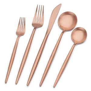 lot 29663 image: Bettlife Matte Rose Gold Silverware Set, Stainless Steel Satin Finish Copper Flatware Cutlery Set for 4, 20-Piece Spoons and Forks Kitchen Utensil Set, Dishwasher Safe (Matte Rose Gold, 20 P) - Retail $37