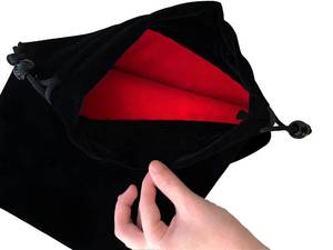 lot 29669 image: Large Black Velvet Drawstring Pouch, Red Velvet Lining Inside, 9 x 11.4 inches. Great Bag for Organizing and Storage at Home or When Traveling. Great for Gifts, Makeup, Jewelry, Game Accessories - Retail $17