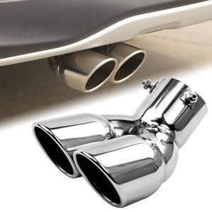 lot 29671 image: FAIZJUNBEN 3 inch exhaust tip, universal stainless steel exhaust tailpipe dual tailpipe slant for most cars - Retail $25
