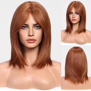 lot 31496 image: HAIRCUBE Short Auburn Wigs for Woemn Copper Straight Wig with Curtain Bangs Shoulder Length Natural Synthetic Wig for Daily Use Cosplay