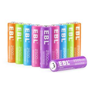 lot 31505 image: EBL AA Rechargeable Battery 10 Pack 2500mAh Ni-MH Double A Pre-Charged Rechargeable Batteries (10 Pack, 5 Colors in a Box) - Retail $14