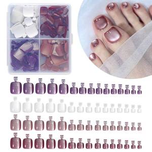 lot 31511 image: 4in1 Maigitur Cat Eye Press on Toes Nails Square Fake Toenails Purple Wine Red Brown White Cat Eye False Toenails - Retail $9