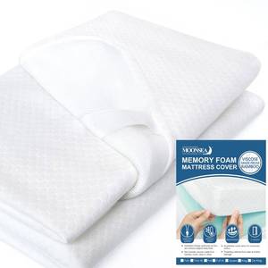 lot 44149 image: Cover for Mattress Topper Full Size, 3-4 Inch Full Memory Foam Cover with Zipper, Viscose Made from Bamboo and 3D Mesh Fabric Backing Latex Mattress Topper Removable Cover with Straps - Retail $43