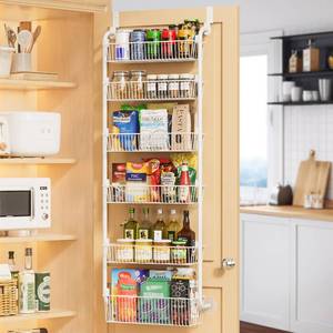 lot 44153 image: Delamu Large Over the Door Pantry Organizer, 6-Tier Metal Pantry Door Organization and Storage for Easy Install, Hanging Spice Rack Seasoning Shelves for Cabinet & Kitchen, D6.7xW17.5xH53.7 in, White - Retail $34