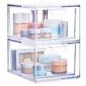 lot 44165 image: STORi Audrey Stackable Clear Bin Plastic Organizer Drawers  2 Piece Set  Organize Cosmetics and Beauty Supplies on a Vanity  Made in USA - Retail $25