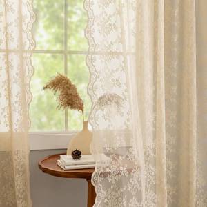 lot 44180 image: YJ YANJUN Vintage Lace Curtains 72 Inches Long-Victorian Flower Beige Voile Sheer Curtains for Dining Room Bathroom Bay Window Privacy Boho French Country Farmhouse Room Decor 2 Panels 52x72 - Retail $27