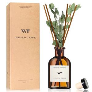 lot 44193 image: WEALD TRIBE Flower Reed Diffuser Set Eucalyptus & Lavender Scent For Bathroom Accessories Shelf Decor & Air Fresheners, Sticks Defusers With 4.0 fl oz Essential Oils, House Bedroom Office Decor & Gift - Retail $20