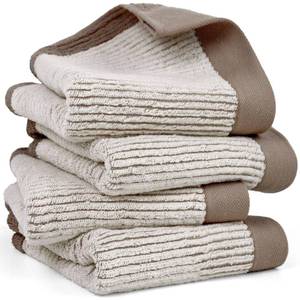 lot 44194 image: Cleanbear Hand Towels for Bathroom Set of 4, Jacquard Weaved Cotton Face Towels, 28 x 13.7 Inches (Light-Brown) - Retail $22