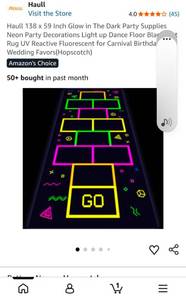 lot 44198 image: Glow in the Dark Hopscotch Play Mat with UV Reactive Neon Design - Retail $25