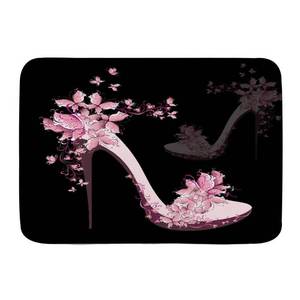 lot 44199 image: Black Pink High Heels Flowers Bath Mats Non-Slip Absorbent Soft Plush Doormat Bathroom Decor Rugs for Kitchen Bedroom Floor Mat20 x32 - Retail $17