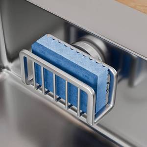 lot 44203 image: TAILI Sponge Holder for Kitchen Sink with Strong Suction Cup, Removable Sponge Holder, Rustproof Aluminum Sink Caddy for Sponges, Dish Brush - Silver - Retail $15