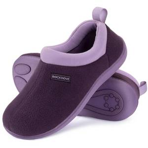 lot 44206 image: RockDove Womens Soft Cuff Polar Fleece Two Tone Memory Foam Slipper Closed Back Indoor Outdoor Non Slip Rubber Sole Cozy Warm Gift, Size 10 US Women, Eggplant SIZE 10  - Retail $27