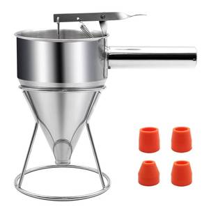 lot 44207 image: Pancake Batter Dispenser, Stainless Steel Funnel Cake Dispenser with Stand Heavy Duty Baking Tool for Cupcake Waffles Cakes, Caliber 0.310.470.550.67 40 oz - Retail $19
