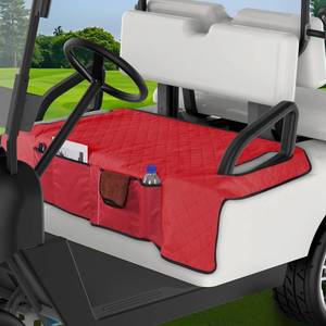 lot 44213 image: Kaskawise Golf Cart Seat Covers,Universal Golf Cart Seat Towel Blanket with 4 Front Pockets & Nonskid Bottom Fits for EZGO, Yamaha, Club Car DS Precedent and More 2 Person Seats Golf Carts (Wine red) - Retail $26