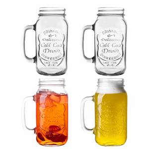 lot 44223 image: QWEZXO 24 OZ Mason Jar Drinking Glasses for Party Beverages Materials and Jars with Comfortable Handle Easy to Clean in the Dishwasher 4Pack - Retail $28